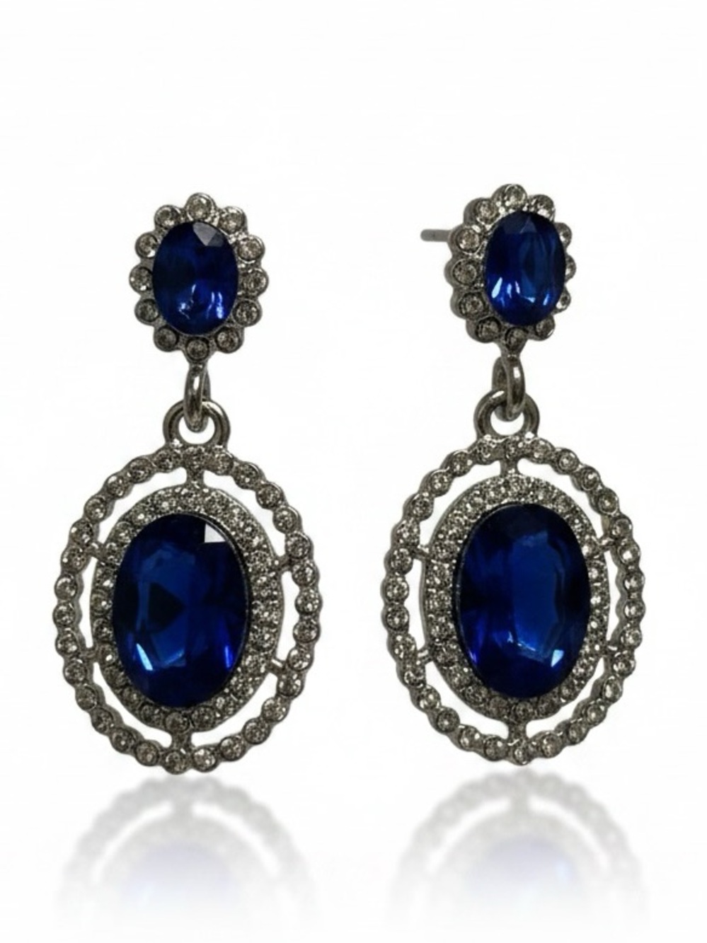 Ella Sapphire Blue‎ Oval Crystal Drop Earrings